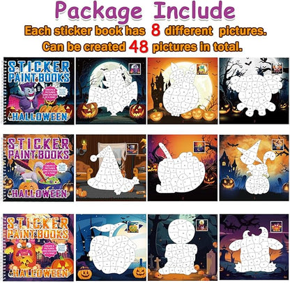 6 PCS Halloween Paint by Sticker Books for Kids Ages 4-8 Sticker by Number Books Activity Book for Kid Ages 3-5 Sticker Puzzle Book Craft Art Toddler Girl Gift with Pumpkin Ghost Monster 48 Pictures