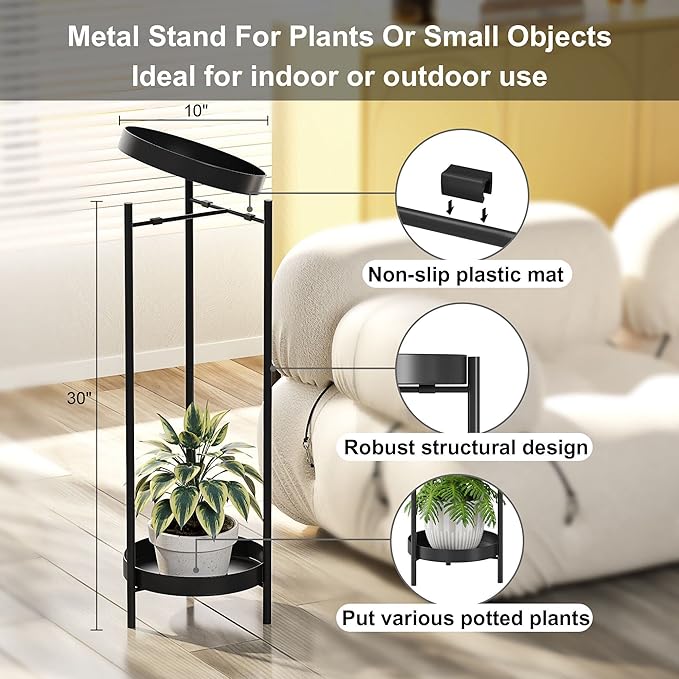 2 Tier Metal Flower Plants Holder, with 2 Removable Display for Indoor or Outdoor,Pot Plant Planter Display (Black 2P)