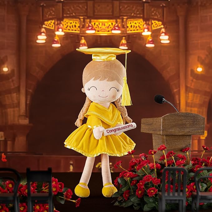 Gloveleya Baby Girl Gifts Graduation Plush Girls Dolls Congratulation Gift for Kindergarten Gold 16 inch