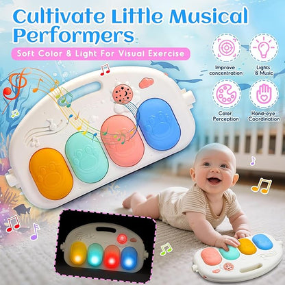 Baby Gyms Play Mats, Baby Toys Tummy Time Mat, Baby Activity Mat Play Piano Gym with 5 Sensory Toys for Babies, Music and Lights Boy & Girl Gifts for Infant Newborn Baby 0-3 4-6 6-9 6-12 Months