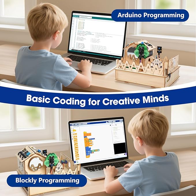 ESP32 IoT STEM Kit for Arduino/Acecode, 3D Wooden Puzzles Smart Home Learner Kit for Kids Age 10+, Educational STEM Toy House DIY Sensor Coding Set, Voice/APP Control, Gift for Adults Teens Boys Girl