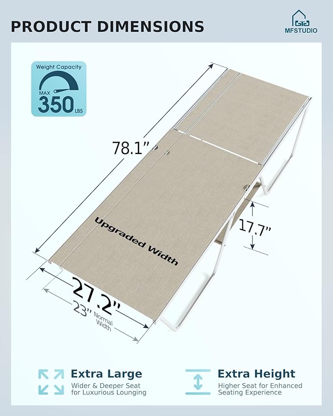 MFSTUDIO Outdoor Chaise Lounge Chairs of 2, Patio Recliner Lounge Chairs with 5 Adjustable Positions, Patio Pool Tanning Lounger Chairs, Textilene, All Weather Use