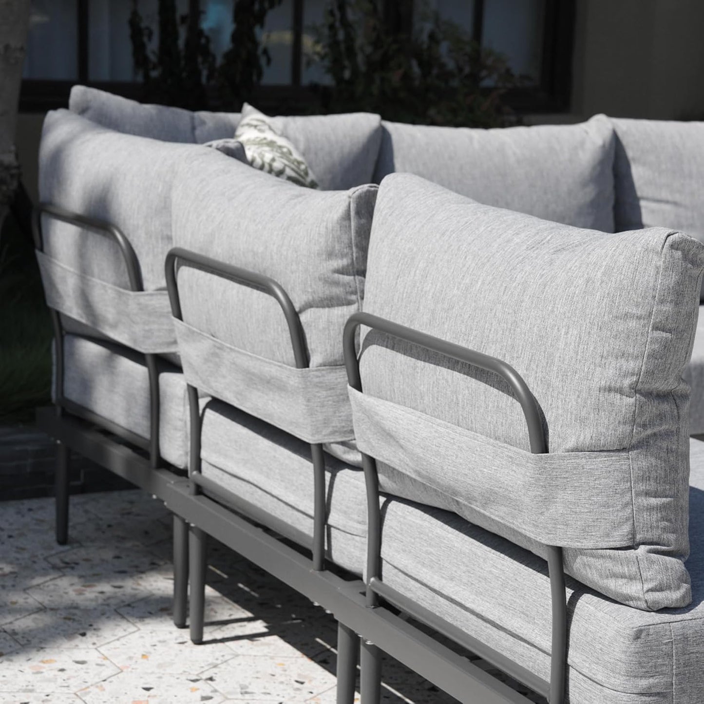 Sundale Outdoor 2 Pieces Metal Patio Furniture Set, Outdoor Sectional Sofa w/6 Inch Olefin Cushion, Modern Outdoor Conversation Sets