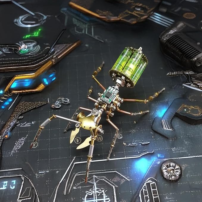 3D Steampunk Mechanical Insect Puzzle Kit - DIY Metal Assembly Model for Adults, Unique Retro Brass Sculpture Craft for Home Office Decoration (Gatling Ant)