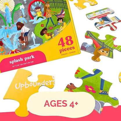 Upbounders® Splash Park 48 Piece Jumbo Puzzle for Kids Ages 4 5 6 7 8 | Beginner Floor Puzzle | Multicultural Family Children Preschoolers at Play | Large Pieces & Storage Box (FSC-Certified)