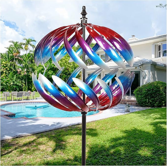 Yard Garden Wind Spinners - Large Outdoor Metal Wind Spinners Sculptures, Yard Art Lawn Garden Decor (19" W x 84" H)