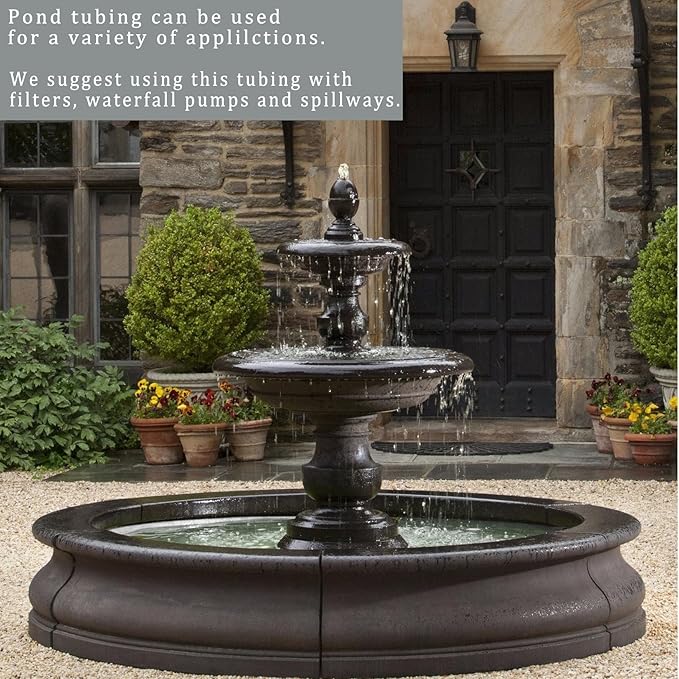 Pond Hose ID 1/2” × 25ft Black Corrugated Flexible Reinforced PVC Hose Vinyl Tubing for Pond Pump Fountain Garden Waterfall, Non-toxic & Kinkproof, with 2 clamps