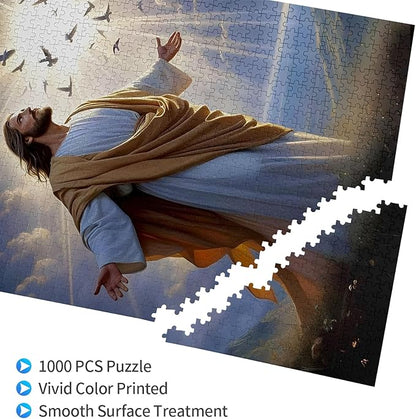 Challenge 1000 Pieces, Jesus, Wooden Puzzles for Adults, Family Fun, Relaxation and Decorating and Gift Giving. Premium Quality Puzzle Size: 29.5x19.7 in and 1:1 Original Picture Poster