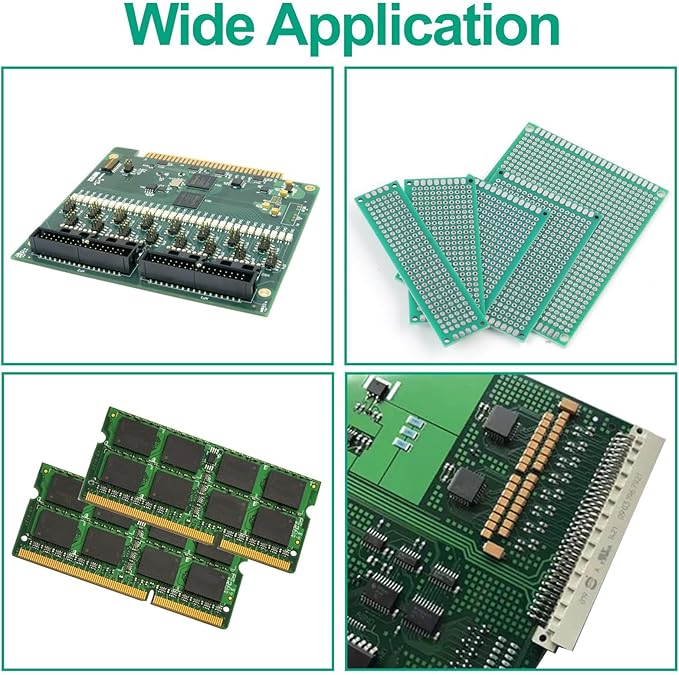 64 pcs Green PCB Board - Double Sided Circuit and perf Board with 5 Sizes for DIY Electronics, Compatible with Bread Boards and Soldering Projects