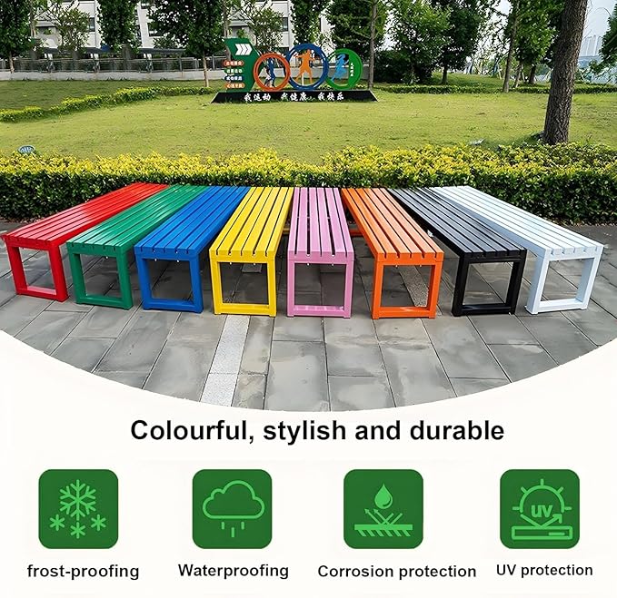 Weatherproof Metal Dining Bench, Outdoor Bench Backless Patio Bench 2-Person Farmhouse Bench Garden Bench for Kitchen, Living Room, Entryway(Black,47in)