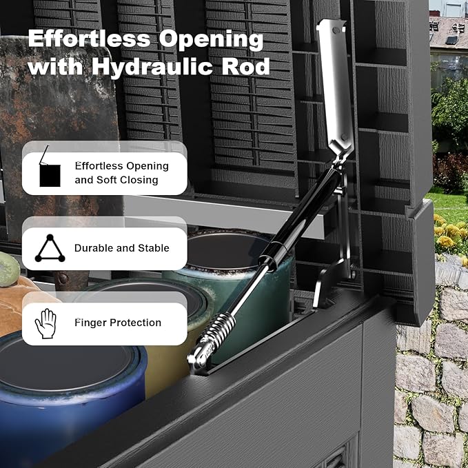 320 Gallon Deck Box Waterproof, UV Resistant Resin Outdoor Storage Box with Hydraulic Rod, Lockable Design and Enhanced Durability for Patio, Garden, and Poolside Use