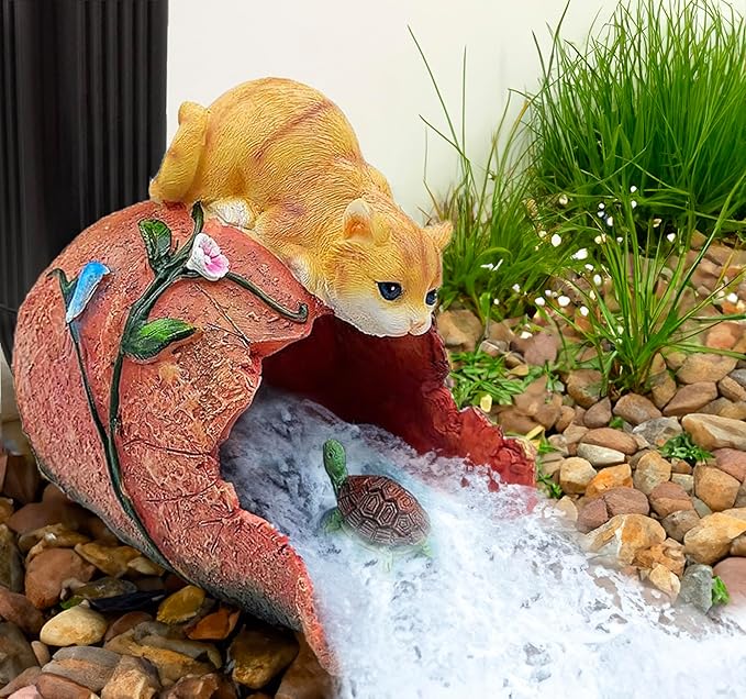 Teaeeno Orange Cat Decor Statue Gutter Downspout Extension Decorative,Animal Statue Outdoor Decor,3"×4" Rain Gutter Downspout Splash Block,Garden Splash Block Outdoor Sculpture,Rain Downspout Diverter