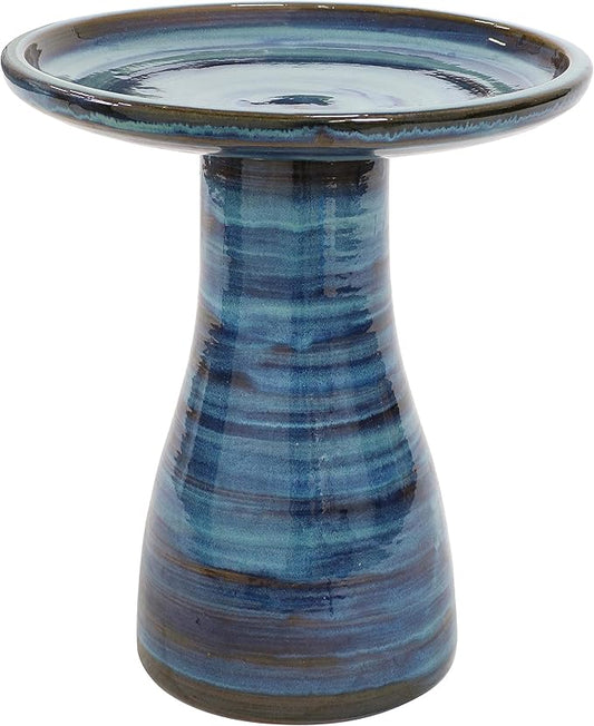 Sunnydaze 21" H Ceramic Bird Bath for Outside - Hand-Painted Outdoor Bird Bath Bowl, UV/Frost-Resistant Finish - Galaxy Blue - Classic Pedestal