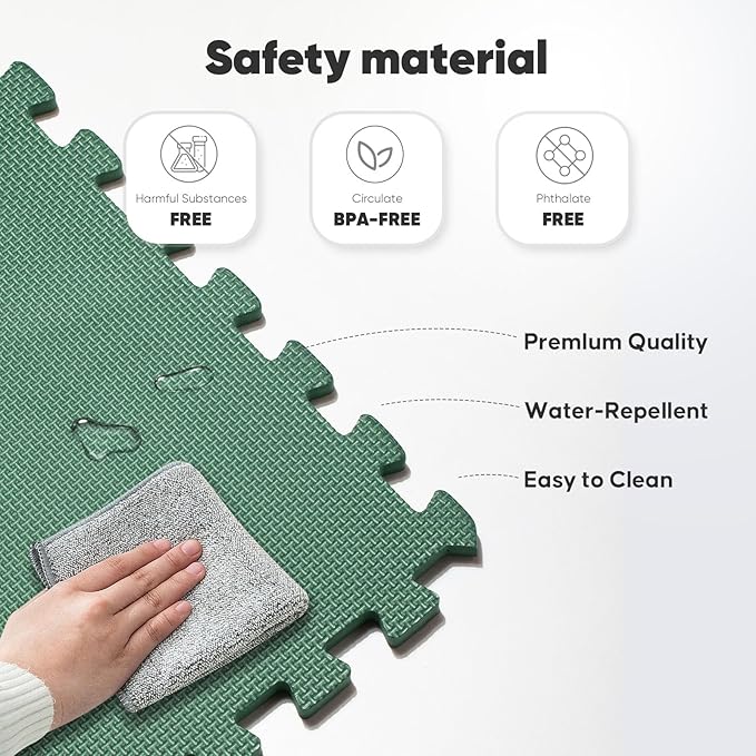 Home Gym Mat, Puzzle Exercise Mat, EVA Interlocking Foam Floor Tiles for Home Workout Equipment and Kids' Play Areas - Blue, 24 in x 24 in x ½ in - (Green, 32 Pack(128 SQ FT))