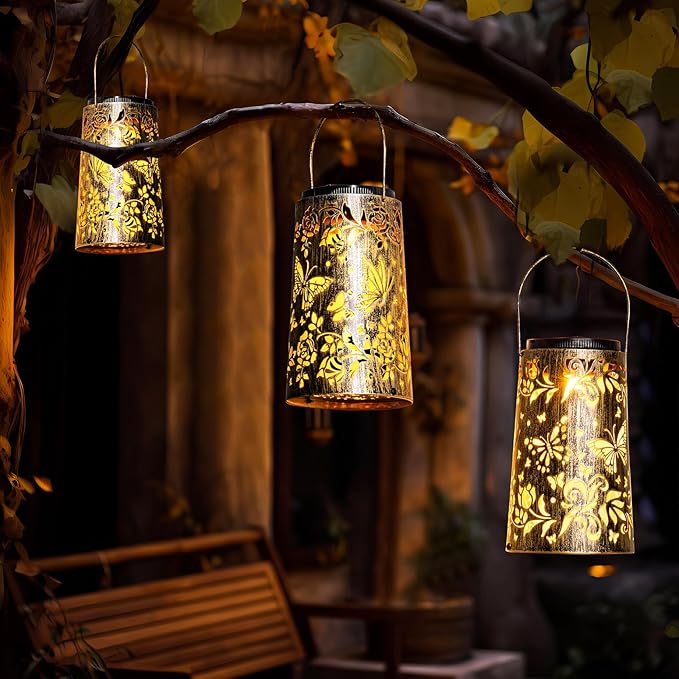 Outdoor Solar Lanterns Large Butterfly Pattern Lantern Hanging Light House Yard Patio Backyard Porch PathwayDecor Gifts for Women Grandma Mom Friends 2pcs