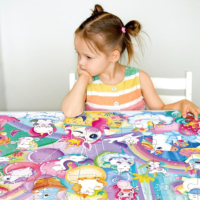 QUOKKA Giant Floor Puzzles for Kids Ages 4-6 - 2x3 Feet Extra-Thick 48 Pieces Toddler Puzzle Ages 3-5 – Unicorn Educational Activity for Boys Girls – Premium Box with Sturdy Handle & Magnetic Closure
