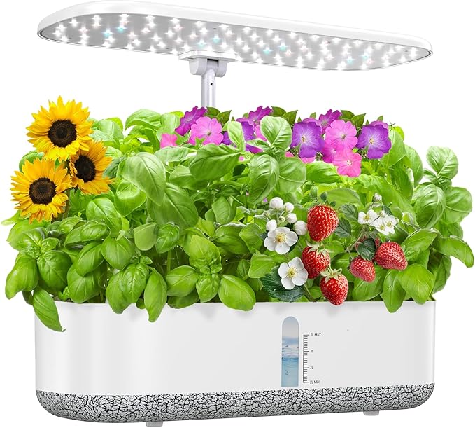 Large Hydroponics Growing System 14 Pods, Indoor Herb Garden with LED Grow Light, 5L Water Tank, Hydroponic Grow Kit with 3 Auto-Timers, Rotatable Light Panel and Child Lock for Home School Gardening
