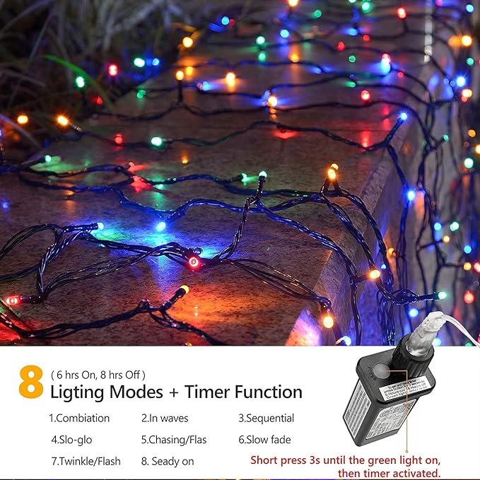 114ft Christmas String Lights Outdoor, 300 LED Christmas Lights Connectable with Timer, 8 Modes Multicolor Christmas Tree Lights Fairy Twinkle Lights for Indoor Outdoor Xmas Decorations