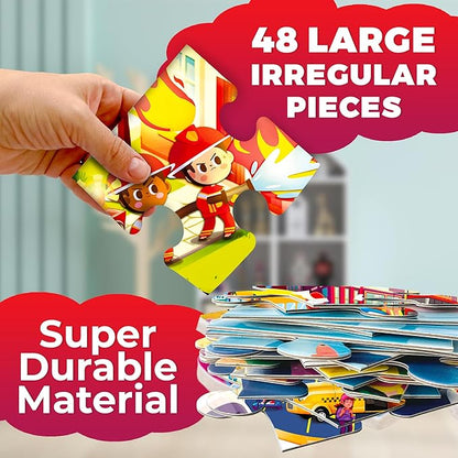 QUOKKA Giant Floor Puzzle for Kids Ages 4-6 – 2x3 Feet Extra-Thick 48 Pieces Toddler Puzzle Ages 3-5 – Firetrucks Educational Activity for Boys Girls – Premium Box with Sturdy Handle & Magnetic