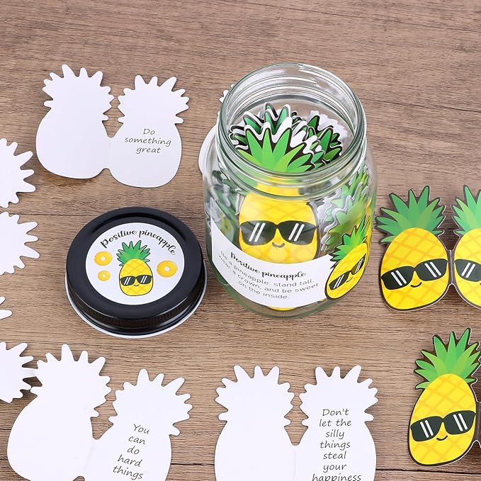 60 PCS Positive Pineapple Cards Jar, Emotional Support Jar, Pineapple Affirmation Cards, Inspirational Gifts for Women, Cheer Up Gifts, Unique Positive Gift for Women, Teen Girl