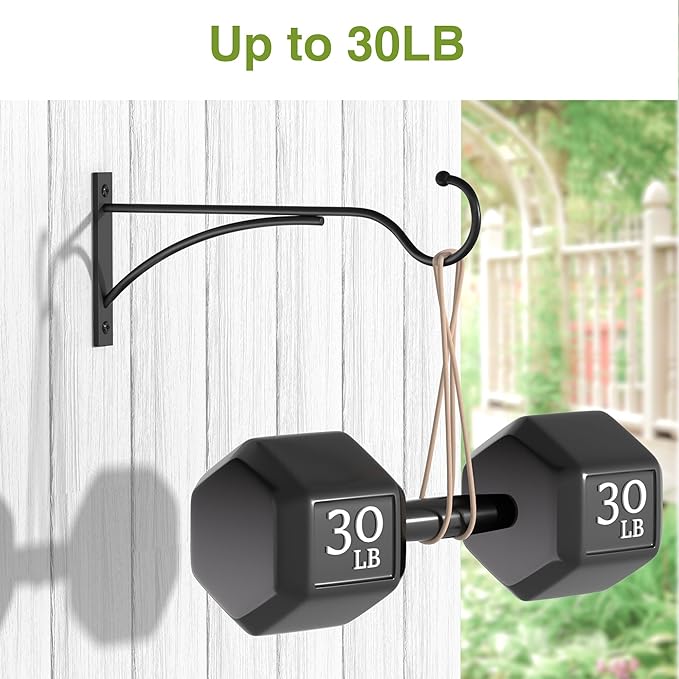 Outdoor Plant Hanging Hooks for Wall: 11 Inch Black Metal Bracket for Hanging Baskets, Bird Feeders, Wind Chimes, Flower Baskets, Yoga Mat, Lanterns. 2 Pack