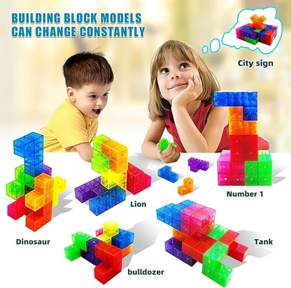 Kids Magnetic Building Blocks Magic Magnetic 3D Puzzle Cubes Set of 14 Multi Shapes with 108 Guide Cards, Parent-Child Interactive Children's Educational Toys