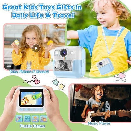 Kids Camera for Boys, 1080P Instant Print, Kids Christmas Birthday Gifts, Blue