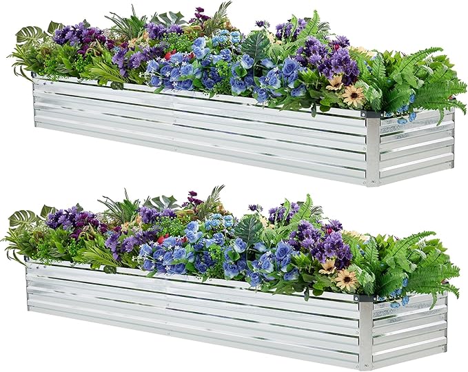 2 Pack 6x1.5x1FT Galvanized Raised Garden Beds Kit Outdoor Metal Gardening Planter Box for Vegetable Elevated Flower Herbs,Silver