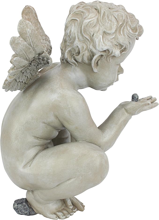 Design Toscano EU4360 Life's Mysteries Cherub Garden Statue, 15 Inch, Antique Stone