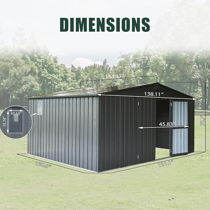 Domi Outdoor Storage Shed 11' x 12.5', Metal Sheds Steel Utility Tool Storage House with Double Lockable Doors & Air Vents for Patio Garden Lawn Backyard, Dark Gray