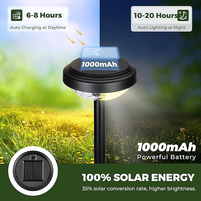 Kingsyard 6 Pack Solar Pathway Lights Outdoor Waterproof IP67, Bright Color Changing & Warm White LED Solar Lights for Outside Garden Yard Landscape Path Christmas Walkway Decor