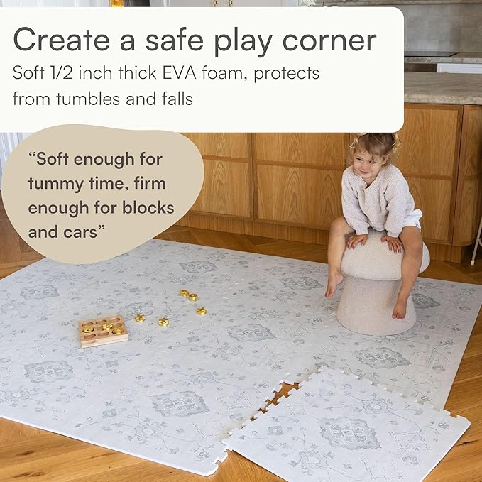 Lillefolk Baby Play Mat for Floor – 6x8ft Vintage Gray | Soft Non Toxic Premium EVA Foam Tiles for Tummy Time, Crawling & Playroom – Waterproof Interlocking Floor Mat for Babies & Toddlers (12 Tiles)