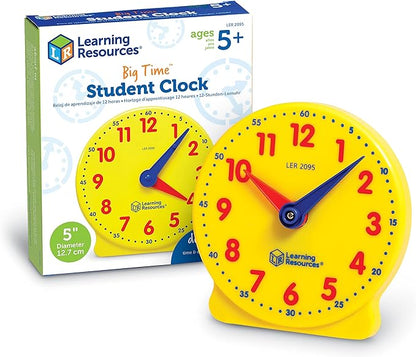 Learning Resources Big Time Student Clock, Teaching & Demonstration Clock, Develops Time and Early Math Skills, Ages 5+, Clock for Learning, 12 Hour,Back to School Gifts