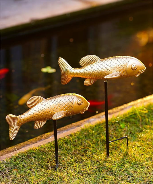Outdoor Koi Fish Statues 2Pack: Garden Sculpture Ornaments Pond Decor for Yard Lawn Patio Porch Outside Decorative Gifts for Grandma Women Mom