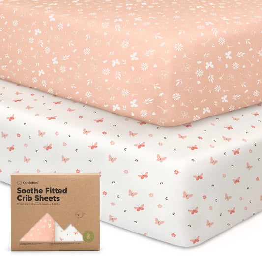 KeaBabies 2-Pack Organic Crib Sheets for Boys, Girls - 52x28 Fitted Crib Mattress Sheet Neutral, Breathable Jersey Cotton Cover for Baby Bed, Toddler Mattress, Soft & Cute Prints (Butterflies)