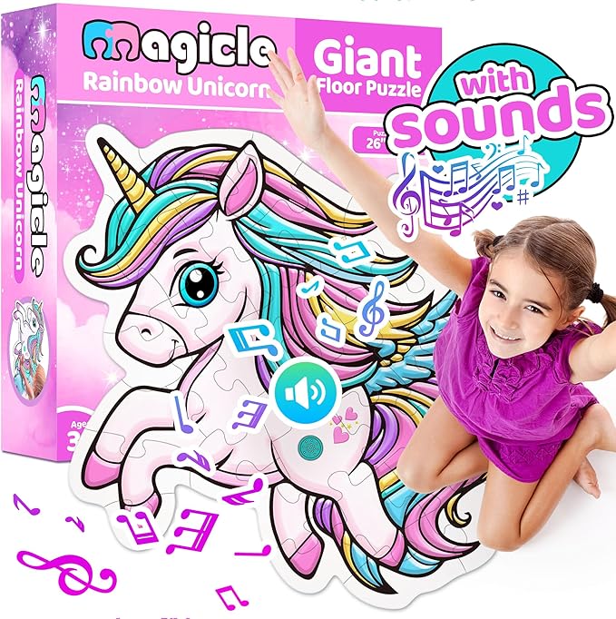 Music & Sound Unicorn Floor Puzzles for Kids Ages 4-6, Large 35 Piece Extra Thick Puzzles, Unicorn Toys for Girls Age 4-6, Toddlers Puzzles Ages 3-5, Gifts for 3 4 5 6 7 8 Year Old Girls