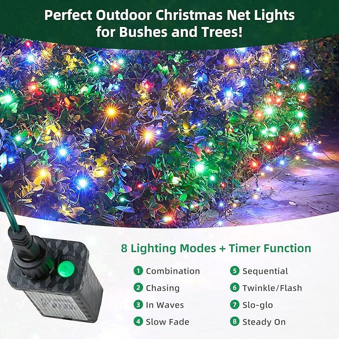 Led Net Lights Christmas Lights Outdoor Multicolor Christmas Net Lighting with 121Led Mini Globe Lights 5ftx5ft, Outdoor Indoor Fairy Mesh Net Lights for Christmas Trees, Bushes, Shrubs Decorations