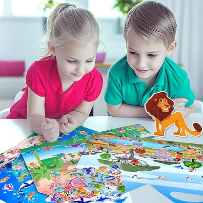 6 Set (260pcs) Puffy Sticker Books Activity for Kids, Animal, Farm, Dinosaurs, Space, Vehicle, Ocean, 3D Reusable Stickers for Boys and Girls, Travel Sticker Books for Kids Ages 3+