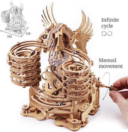 iDventure DIY Wooden Marble Run Mode Dragon – 3D Mechanical Wooden Puzzle Model Kit für Adults and Teens Hand Cranked Mechanical Gear with 15 Steel Balls