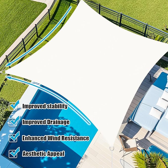 Amagenix Sun Shade Sail 6'X8' Curved Edge Outdoor Shade Canopy White Breathable 95% UV Block Shade Cloth for Patio Garden Backyard (We Make Custom Size)