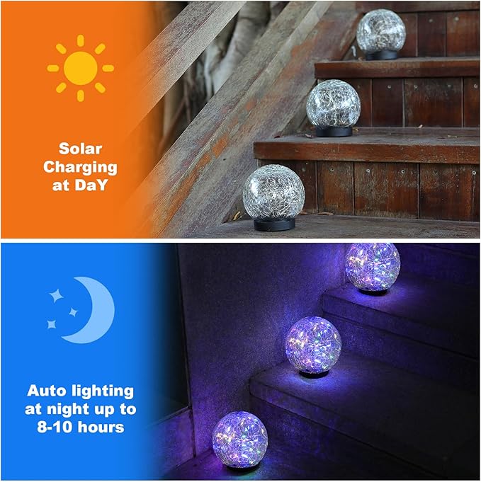 Solar Globe Lights Outdoor Waterproof-Solar Balls-Solar Garden Lights-Solar Orbs for Outside 2 Pack Cracked Glass Ball for Lawn Patio Yard Backyard Decorations, DS-XBQ-1-1-1
