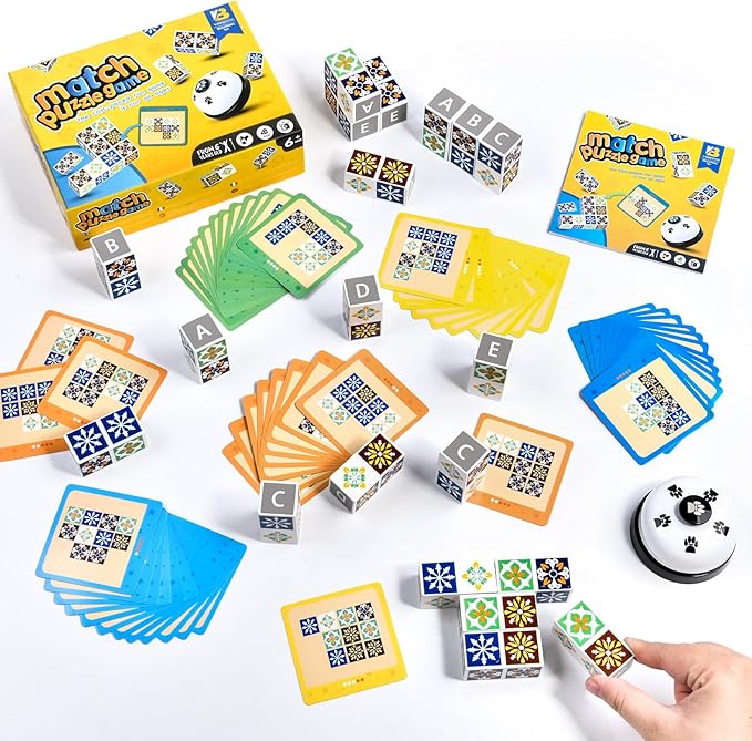 Wooden Match Puzzle Game Popular Board Games for Family Night, Pattern Matching Puzzle Game, Block Match Puzzles Building Cubes Educational Toys for Kids and Adults