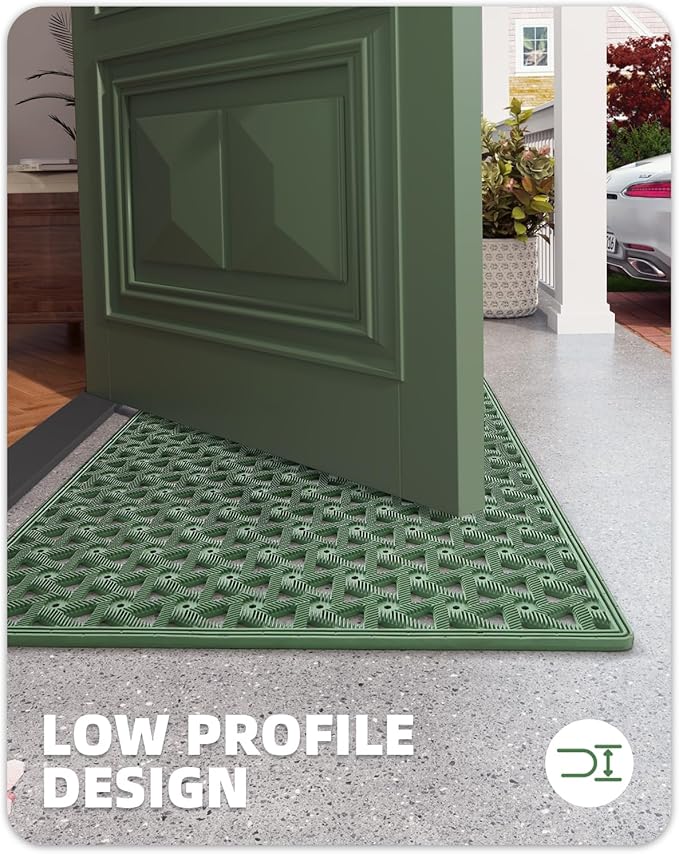 Color&Geometry Door Mat Outside Entrance with Drainage, Rubber Heavy Duty Dirt Trapper Waterproof Outdoor Welcome Mat, Outdoor Mats All Weather for Front Back Door Patio Entryway Entry, 24"X36" Green