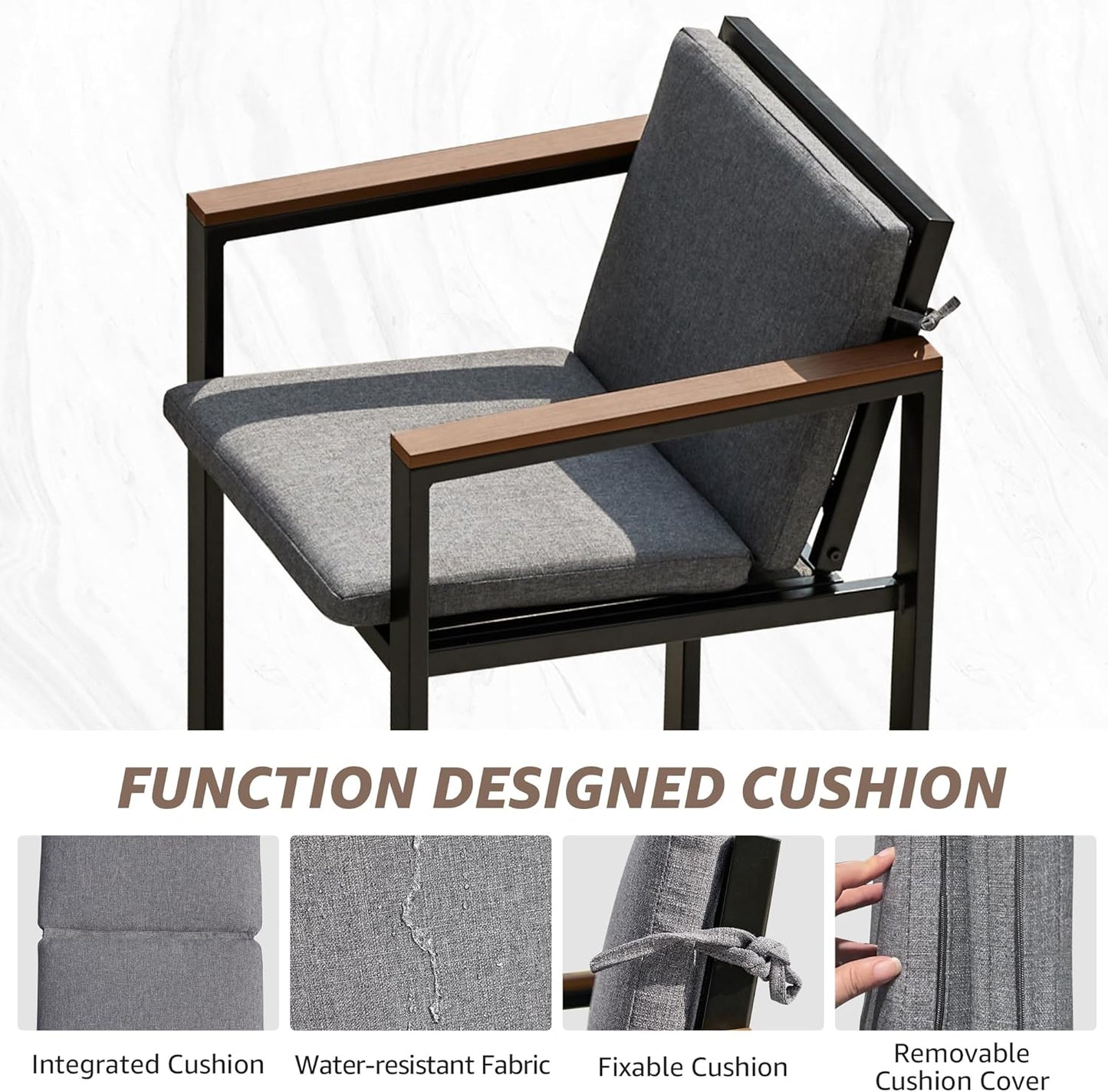 NATURAL EXPRESSIONS 3-Piece Bar Table and Chairs Set, Outdoor Bar Set with Fauxwood Armrest, Water-Resistant and Removable Cushion, All Weather Bar Height Patio Table and Chairs for Backyard, Home