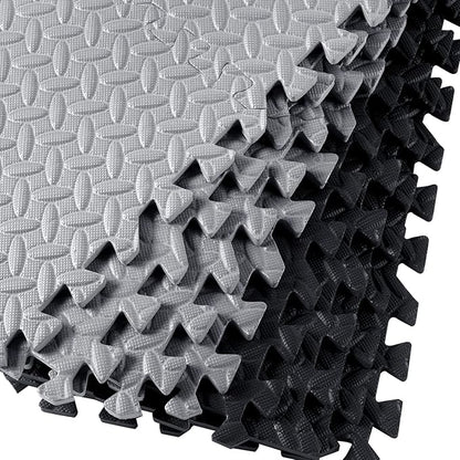 Shihanee Foam Floor Baby Tiles Foam Floor Mats Play Mats Bulk with Borders Interlocking for Kids Baby Playroom Nursery Gym (Black, Gray,64ft)