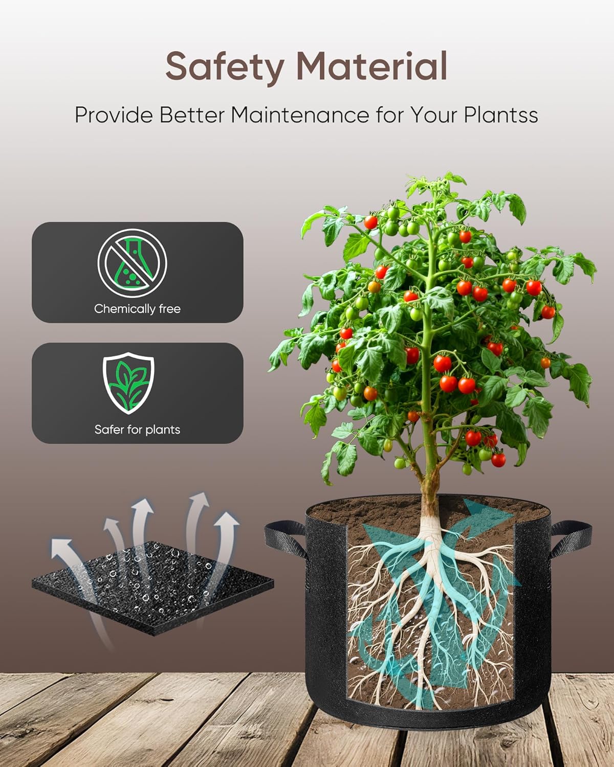 The Growing 5 Pack 5 Gallon Fabric Grow Bags，Thickened Aeration Nonwoven Fabric Plant Pots with Durable Handles,Heavy Duty 300G Planter Pot for Tomato, Fruits, Vegetables and Flowers, Black