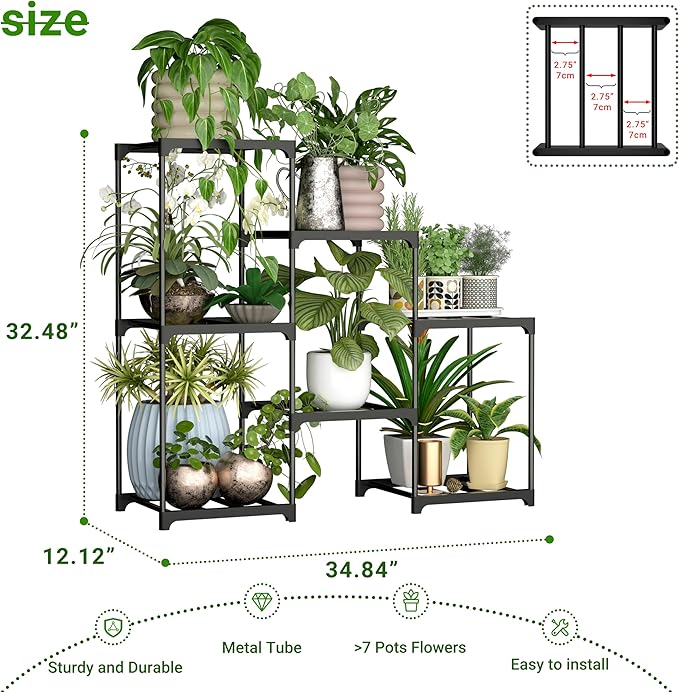 Metal Plant Stand Indoor Outdoor Plant Shelf Stand, 3 Tiers 7 Pots Potted Flower Plant Stands for Indoor Plants Multiple, Plant Shelves Stands Rack for Patio, Balcony, Living Room