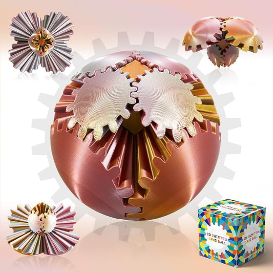 Gear Ball-3D Printed Gear Sphere,3D Printed Spin Ball Cube Fidget Toy,The Steampunk Whirling Wonder Fidget Ball Toy