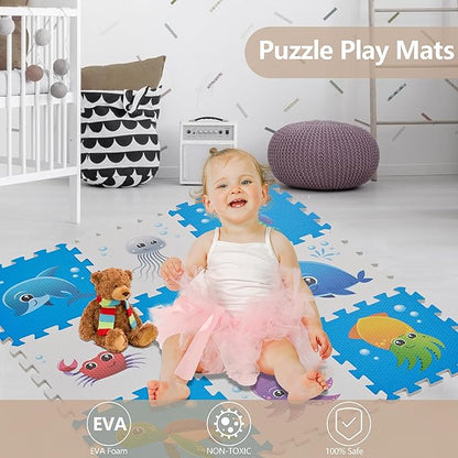 Puzzle Play Mat, Foam Floor Tiles, Children’s Foam Puzzle Mat Baby Floor Play Mat 34×34 Inches Sea World 9 Pieces