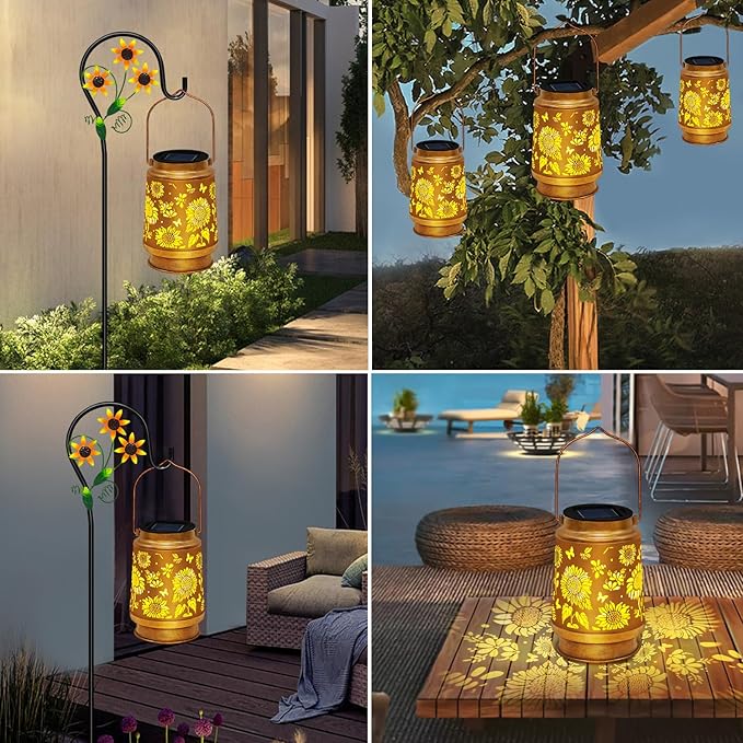 2 Pack Sunflower Solar Lanterns Outdoor Waterproof,Solar Lights Garden Decor Gifts for Mom Women Grandma Decoration Outside for Yard, Patio,Backyard,Porch
